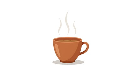 Steaming hot coffee in a brown cup with isolated on a white background.