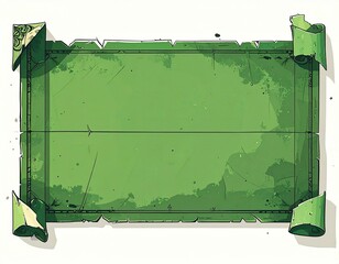 Aged, emerald-green scroll, creased and weathered, with curled edges, rests flat on a white background