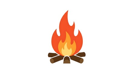 Vector Cartoon Campfire Icon Warm Flames Burning on Firewood with Isolated.