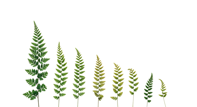Fern Fronds in Gradient Arrangement on Black Background Botanical Beauty and Elegant Natural Design