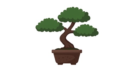 Vector illustration of a detailed bonsai tree in a pot on a white background.