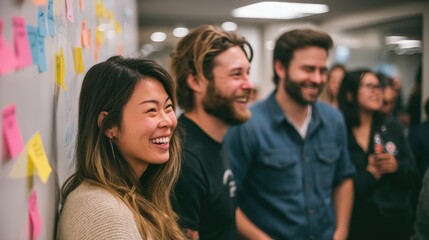 Group of people are smiling and laughing together