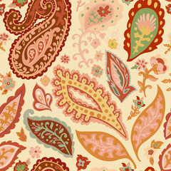 Beige Background Paisley Seamless Pattern