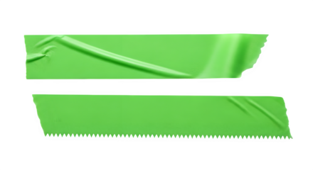 Bright green gaffer tape strips with serrated edge isolated creative design element isolated on transparent background