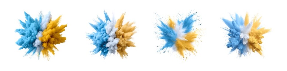 Set of Ukraine powder burst isolated on transparent background