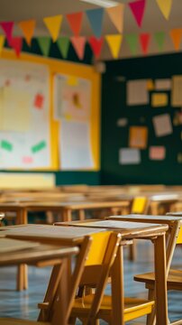 Empty classroom with colorful decorations