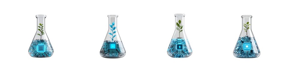 Set of AI lab flask isolated on transparent background