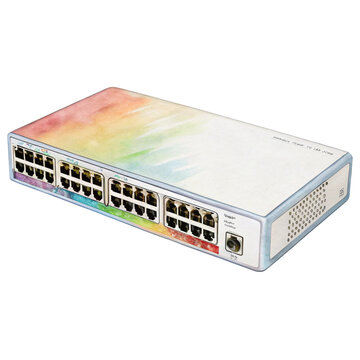 watercolor rainbow network switch device clip art preview