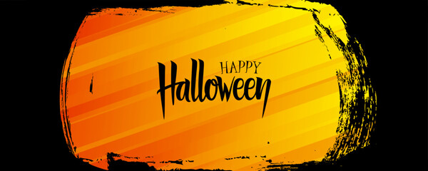 Happy Halloween background. Hand lettering greetings with brush stroke orange Halloween moon. Vector illustration. © FineVector