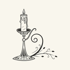 Candle Holder Icon | Vintage Dripping Wax Vector | Retro Home Decor Illustration
