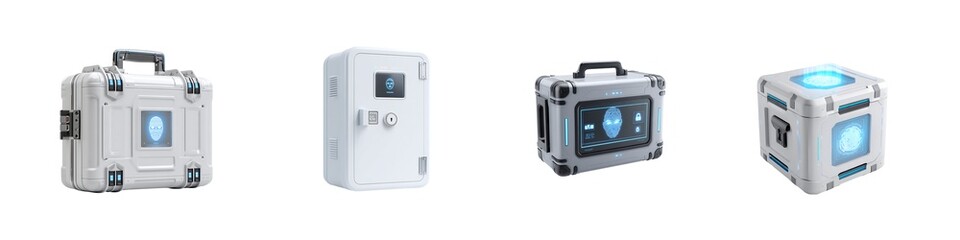 Set of AI device box isolated on transparent background