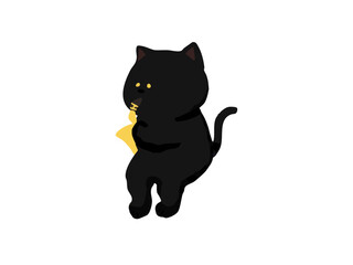 black cat playing sax illustration, cute storybook style	
