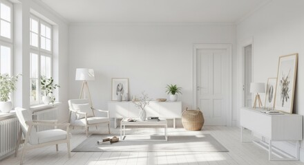 Bright, minimalist living room with natural light