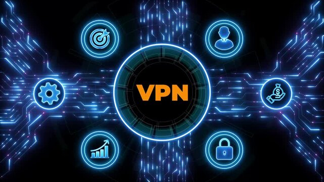 VPN network security internet privacy encryption concept.Digital Data moving on Circuit Board background.