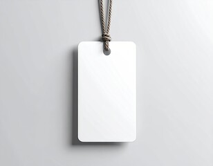 Blank rectangular white tag hangs from light beige cord