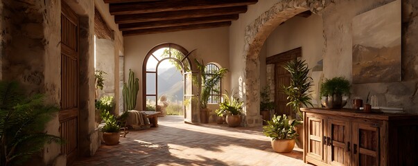 Natural light-filled desert home with arch doorways and earth-tone styling