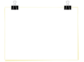 紙をクリップで留めたイラストフレーム枠