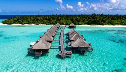 Tropical overwater bungalows on a pristine island