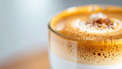 Latte microfoam gradient creamy smooth field with central copy space cozy cafe beverage background