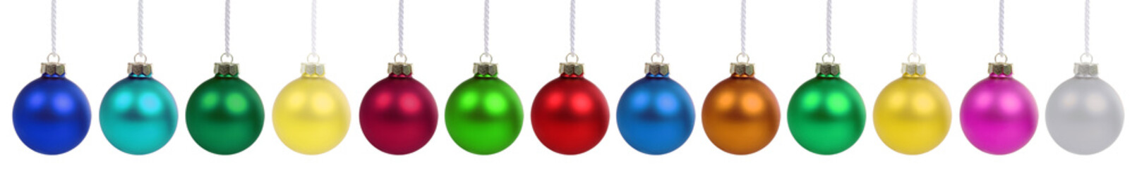 Christmas balls ball many baubles bauble decoration banner colorful in a row isolated on white