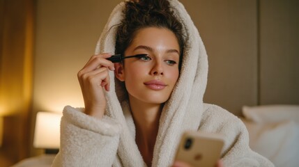 Woman is wearing a white robe