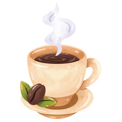 Obraz premium Coffee cup vector art, coffee cup clip art, hand drawn watercolor painting style illustration, isolated on white background