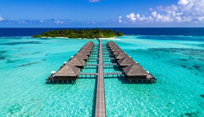 Tropical overwater bungalows on a secluded island