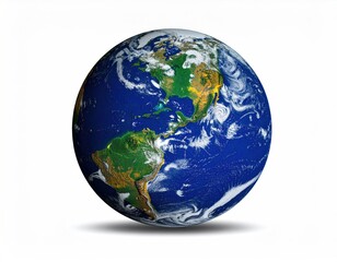 Globe displaying the Americas, rendered with realistic textures, under simulated atmospheric conditions with light scattered by clouds