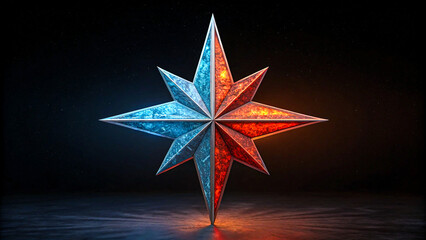 Striking dual-toned starburst emblem glowing with contrasting fiery red and icy blue energy, symbolizing power and balance.