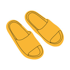 Women's colorful summer sandals and shoes in hand drawn styleVector illustration of various open summer sandals with straps, low and high platform isolated. Summer cute slippers and sandals