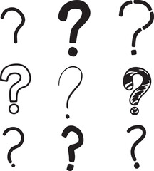 A white background with many question marks
