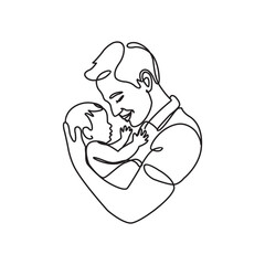 Happy Father's Day, Son or Daughter, inside of a Heart, costumes continuous line art drawing. Hero Father and child line art. Father's Day line art. Fatherhood concept line art.