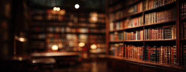 Dimly lit library interior