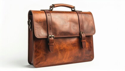 brown leather bag on white 