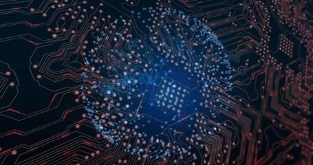 Initializing microprocessor core glowing, pulsing ring of nodes expanding converging for data flow - Powered by Adobe