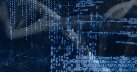 When faint helix emerging at angle, 3D strand rotating while codes floating for data visualization