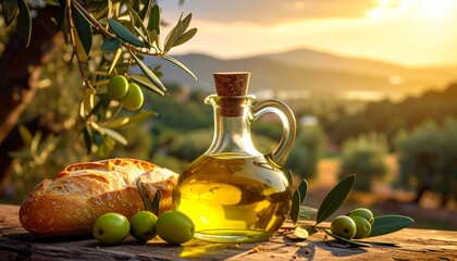 olive oil bottle with green leaves