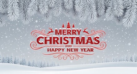 Festive Merry Christmas and Happy New Year Snowy Holiday Scene