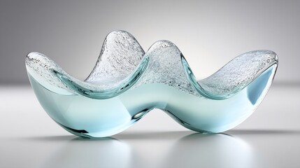 Stylish, wavy bowl. Turquoise glass texture with smooth, glossy curves. Elegant decor