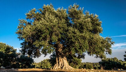 Majestic olive tree against a clear sky