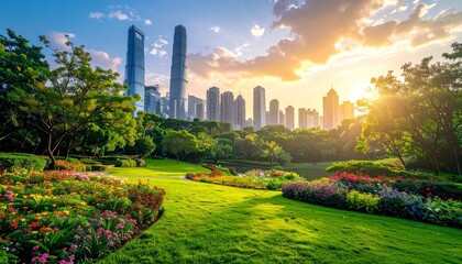 sunset, buildings and plant