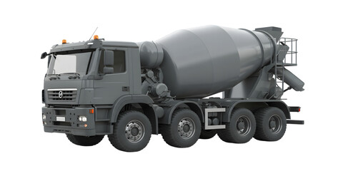 Obraz premium Gray concrete mixer truck isolated on transparent background, ready for construction work