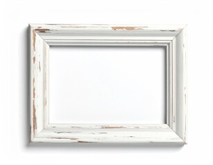 Empty white picture frame with distressed, vintage-style wood