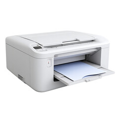 White all in one printer with paper output isolated on transparent background