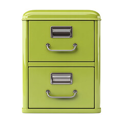 Lime green two drawer metal filing cabinet isolated on transparent background
