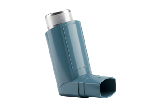 Blue asthma inhaler used for treating asthma symptoms isolated on transparent background