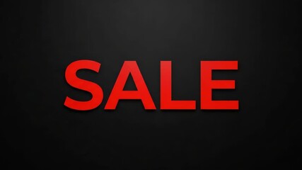 Red sale text on black background for promotional offers. Sale announcement is vibrant and attention grabbing to attract attention. Use sale, a bold statement of commercial opportunity,