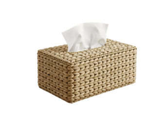 Woven tissue box cover with tissues isolated on transparent background