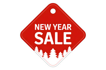 Obraz premium Red new year sale tag with christmas trees isolated on transparent background