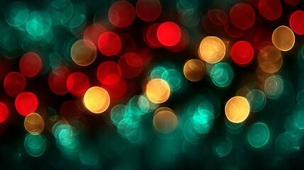 Dreamy Christmas bokeh background with vibrant red and green glowing light orbs large soft defocused circles festive blurred backdrop with copy space for holiday cards banners and product mockups